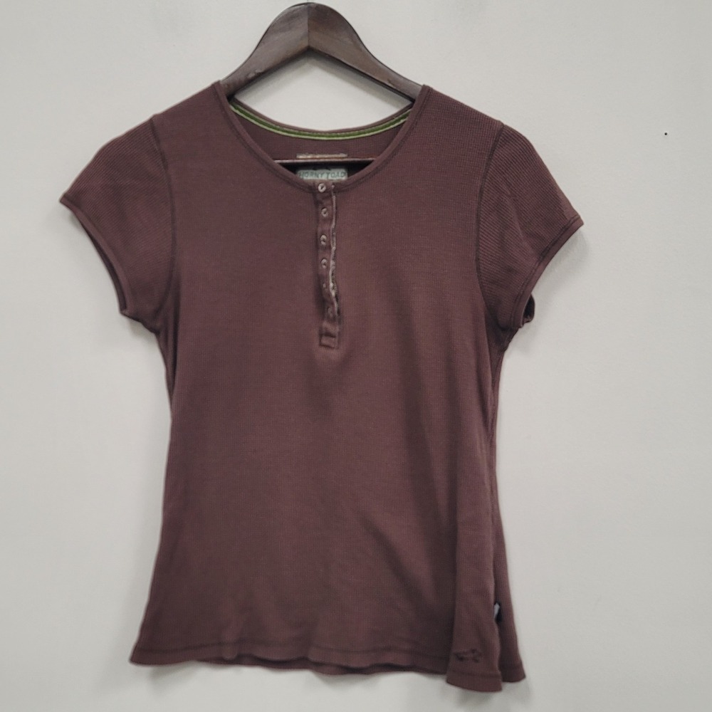 Horny Toad Womens Vtg Y2K Brown Henley Shirt Size M Waffle Thermal Granola‎ Boho